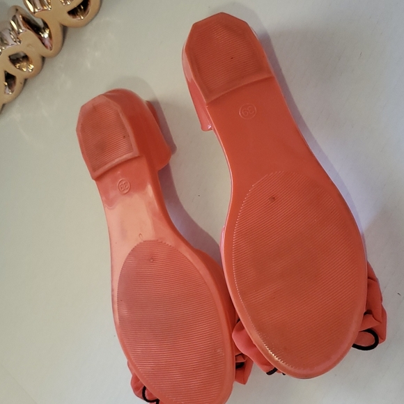 Women's Rubber Flats Open Toe Sandals w Bow Pink Coral - Picture 6 of 12